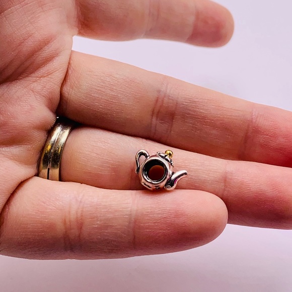 EUC Pandora 790250 Sterling Silver w/ 14k Yellow Gold Teapot Bead - Retired - Picture 12 of 14